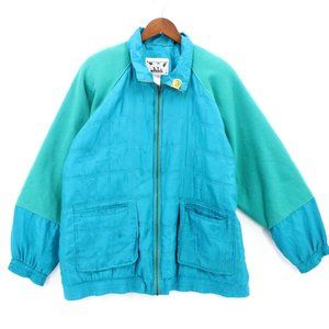 Vintage Sunterra Lady Quilted Windbreaker Jacket Womens Blue Retro Full Zip 2X